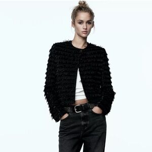 NWT Luxurious Zara Black Ruffled Jacket - Size S